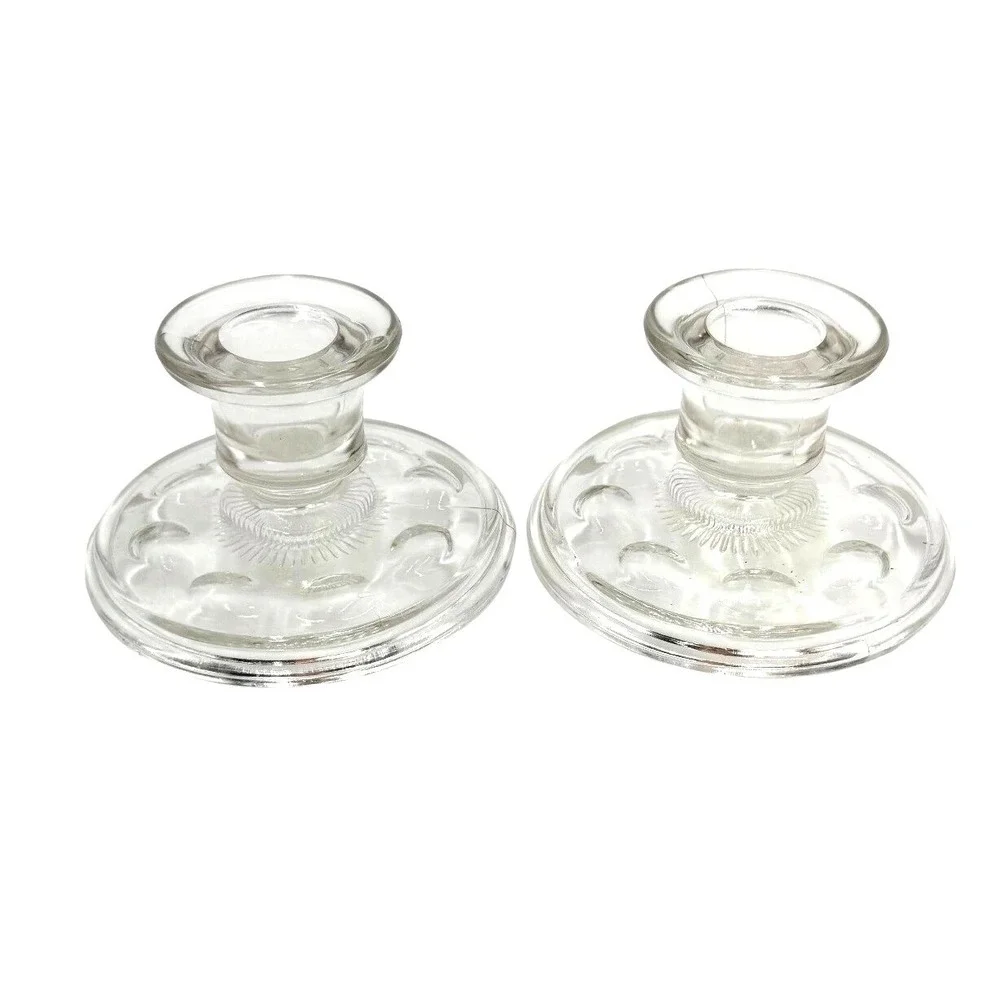 Vintage Clear Pressed Glass Taper Candle Holders Pair‎ 4